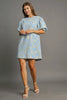 Floral Blue Jacquard Puff Sleeve Mini Dress Elegant Vintage-Inspired Dress for Women by Stevvex