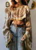 Women's Ethnic Style Printed Loose Long-sleeve Short Crop Top by My Store