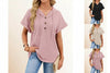 Women's Waffle Knit Hooded Short-Sleeve Top – Drawstring Button Pullover by FitiqueFit