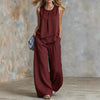 Women's Sleeveless Two-Piece Set – Solid Color Wide-Leg Pants & Top by FitiqueFit