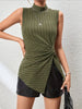 Twisted Mock Neck Ribbed Knit Top