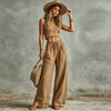 Women's Sleeveless Vest & Drawstring High-Waist Wide-Leg Pants Set by FitiqueFit