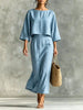 High Waist Long Skirt & 3/4 Sleeve Loose Top Set by FitiqueFit
