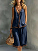 Women's Sleeveless Buttoned Vest & Shorts Two-Piece Set by FitiqueFit