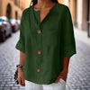 Women’s Loose V Neck T Shirt – Cotton Linen Button Top by FitiqueFit