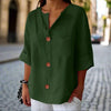 Women’s Loose V Neck T Shirt – Cotton Linen Button Top by FitiqueFit