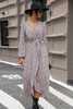 Slit Printed Surplice Balloon Sleeve Dress