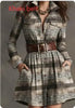 Women's Elegant Plaid Long Sleeve Mini Dress | Belted