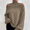 Women's Cold Shoulder Sweater - High Neck Cut Out Pullover Long Sleeve by FitiqueFit