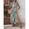 Women's Boho Geometric Print Puff Sleeve A-Line Maxi Dress – 3 Colors S–XL by FitiqueFit