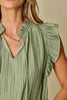 Meadow Mist Green V Neck Flutter Sleeve Textured Blouse