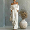 Women's Off-Shoulder Long-Sleeve Top & Wide-Leg Pants Two-Piece Set by FitiqueFit