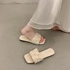 Minimalist Pleated Flat Slide Sandals – Square Toe Faux Leather by FitiqueFit
