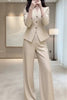 Waist-Grabbing Beige Coat and Wide Leg Pants Set by FitiqueFit