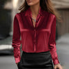 Long Sleeve Satin Swing Collar Top | Elegant Commuter Shirt by FitiqueFit