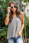 Black Scoop Neck Waffle Knit Splicing Flowy Vest