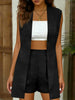 Women's V-Neck Sleeveless Vest Jacket & Shorts Set – Elegant Commuter Style by FitiqueFit