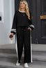 Gray Varsity Stripe Patchwork Puff Sleeve Pullover Drawstring Wide Leg Pant Set by Wild and Free Boutique