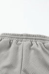Black 2pcs Solid Textured Drawstring Shorts Set