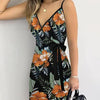 Women's V-neck Lace Up Plant Print Off Shoulder Versatile Dress by FitiqueFit