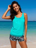 Women's Turquoise Patchwork Two-Piece Boyleg Swimsuit by FitiqueFit