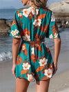 Printed Surplice Half Sleeve Tie Waist Romper