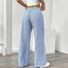 Women's Striped Print Straight Wide Leg Pockets Pants Casual Long Pants by FitiqueFit