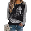 Contrast Color Fox Print Pattern Round Neck Long Sleeve T-shirt
