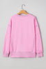 Pink Bow Sequin XOXO Letter Graphic Exposed Seam Baggy Sweatshirt by Wild and Free Boutique