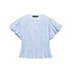 Women's Ruffle-Trim Puff-Sleeve Blouse Top – Slim-Fit Elegant by FitiqueFit