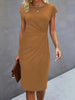 Front Knot Bodycon Midi Dress – Round Neck Sleeveless Tie Dress by FitiqueFit