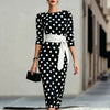 Women's Retro Polka-Dot Bodycon Midi Dress – Belted Cross-Tie by FitiqueFit