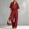 Women's Zip-Up Crew-Neck Top & Wide-Leg Pants Set by FitiqueFit