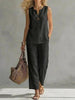 Women's Sleeveless V-Neck Top & Full-Length Pants Two-Piece Set by FitiqueFit