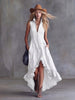 Lapel Collar Zip-Front Ruffle Hem Boho Dress by FitiqueFit