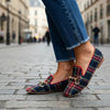 Women's Plaid Square Toe Flats – Buckle Casual Shoes in Red & Blue by FitiqueFit