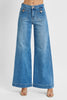 RISEN Plus Size Mid Rise Wide Leg Jeans With Patch Pockets