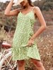Light Green Daisy Print V-Neck Mini Dress Floral Summer Lightweight Dress For Women by Stevvex