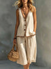 Women's Sleeveless Buttoned Vest & Shorts Two-Piece Set by FitiqueFit