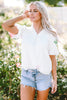 White Floral Embroidered Puff Sleeve Notched Neck Blouse