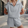 Half-Zip Lapel Sweatshirt & Shorts Two-Piece Set | 6 Colors by FitiqueFit