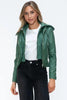 Women Classic Snobbish Faux Leather Zip-Up Drawstring Hooded Jacket Edgy & Casual PU Leather Jacket For Streetwear by Stevvex