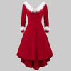 Christmas Women’s Fur Patchwork V-Neck Long-Sleeved Dress by FitiqueFit