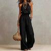 Women's Halter-Neck Backless Wide-Leg Jumpsuit – Solid Color Street Style by FitiqueFit