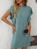 Ruffled Round Neck Short Sleeve Dress Feminine Simple Classic Dress Breathable And Comfy Dress by Stevvex