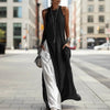 Women's Sleeveless Loose Contrast Color Dress with Pockets by FitiqueFit
