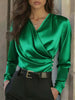 Women's Elegant Cross V-Neck Blouse, Ruffle Detail Button Accent Office Shirt by FitiqueFit