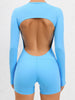 Cutout Round Neck Long Sleeve Active Romper