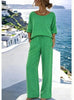 Women's Cotton Linen Resort Set – Short Sleeve Top & Wide-Leg Pants by FitiqueFit
