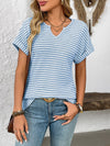 Striped Notched Short Sleeve T-Shirt